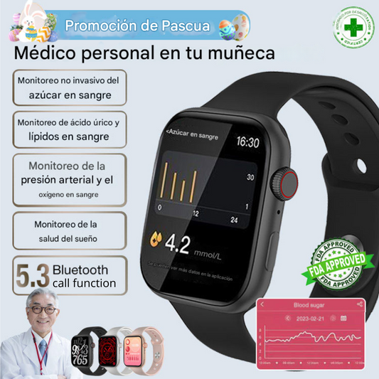 Promoción de Pascua - Garantía de un año - Reloj inteligente sin dolor para medir la glucosa en sangre - Manténgase saludable - Mida los niveles de azúcar en sangre, la frecuencia cardíaca, la calidad del sueño y otros aspectos generales de la salud.
