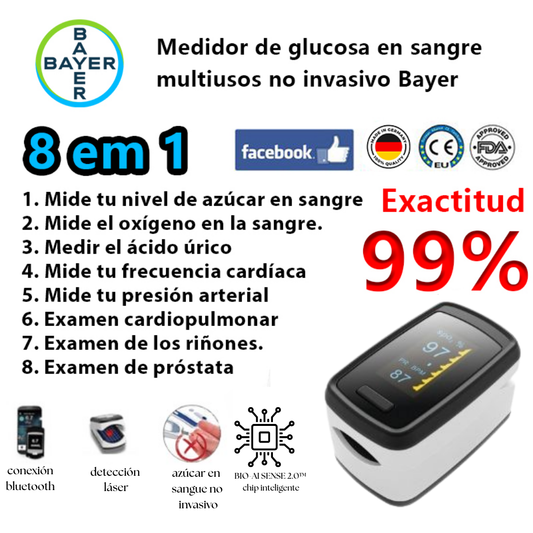 GlucoScan AI - Medidor De Glucosa En Sangre No Invasivo Bayer (Medición De 5 Segundos/99% De Precisión)